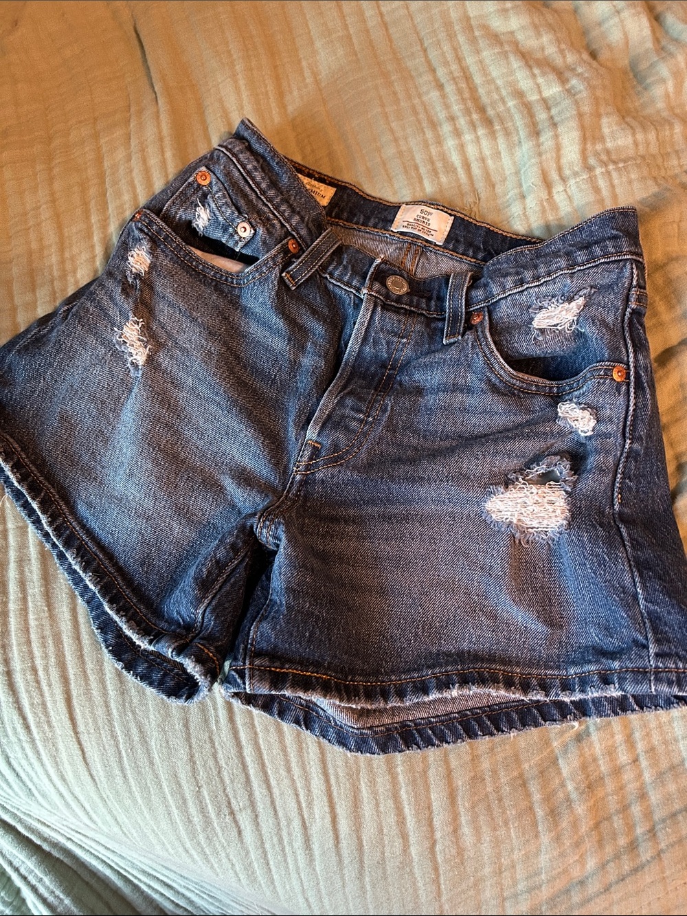 Levi's Distressed Dark Blue Denim Jean Shorts (501 Curve)